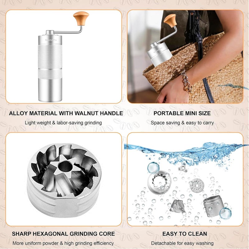 NewlukPro M6 Manual Coffee Grinder,Conical Hexagonal Burr & Double Bearings for Smooth Grinding,Designed for Espresso Pour Over French Press,25g Capacity,Compact & Portable,Gifts for Coffee Lovers - Image 4